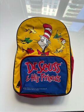 Vintage Dr. Seuss & His Friends Yellow, Red, & Blue Small Backpack Bookbag